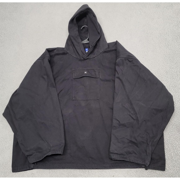Yeezy Gap Hoodie Mens Large Black Oversized Anorak Pullover Chest Pocket YZY - Picture 1 of 13